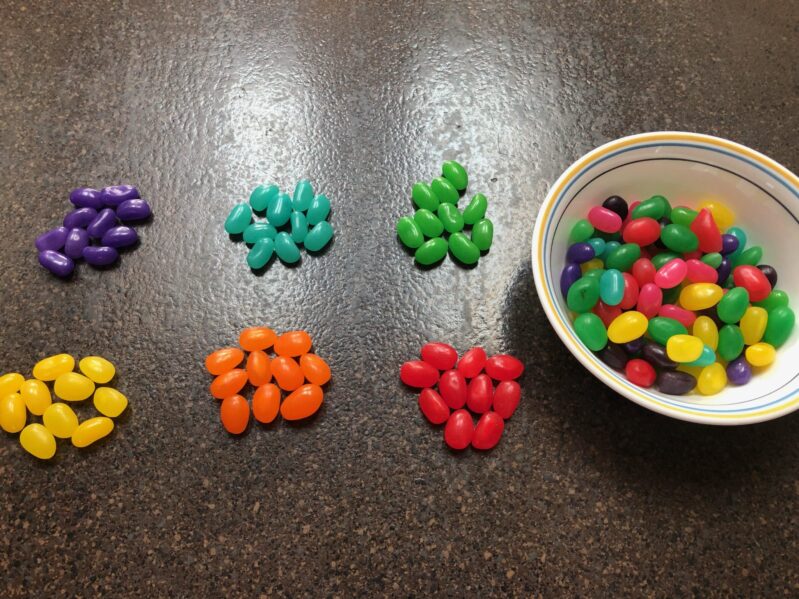 sorting jelly beans by color