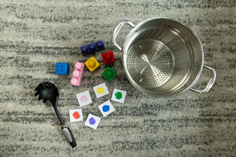 game idea for toddlers to learn colors - a simple matching game, BLOCK SOUP. Here's the setup.