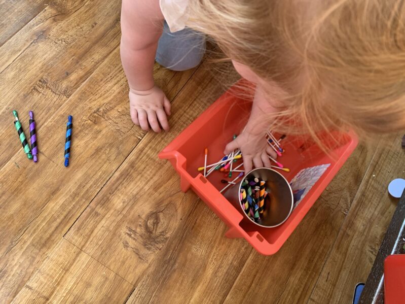 This super simple color matching activity is full of fine motor fun that is perfect for 2 year olds to explore while working on color recognition!