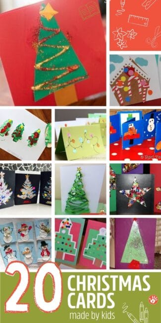 Make a few homemade Christmas cards by kids to give to close family as part of a Christmas gift with these ideas easy enough for 3 year olds.