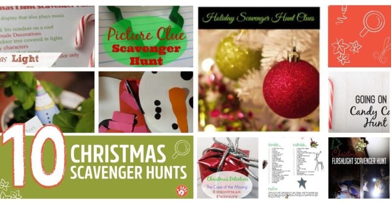 10 ways to go on a Christmas scavenger hunt with the kids, from finding lights to free printables to a hunt at the mall.
