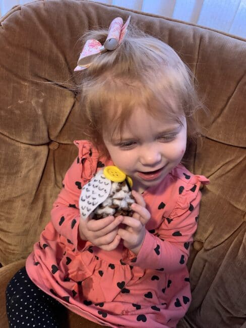 These super cute snowy owl pinecone crafts are so easy to make and a great activity for fine motor  practice for toddlers and preschoolers!