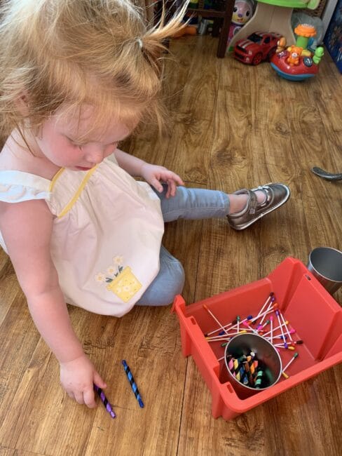 This super simple color matching activity is full of fine motor fun that is perfect for 2 year olds to explore while working on color recognition!
