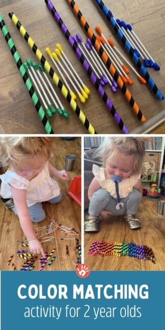 This is super simple color matching activity that’s easy to prep and perfect for 2 year olds and toddlers to work on fine motor skills too!
