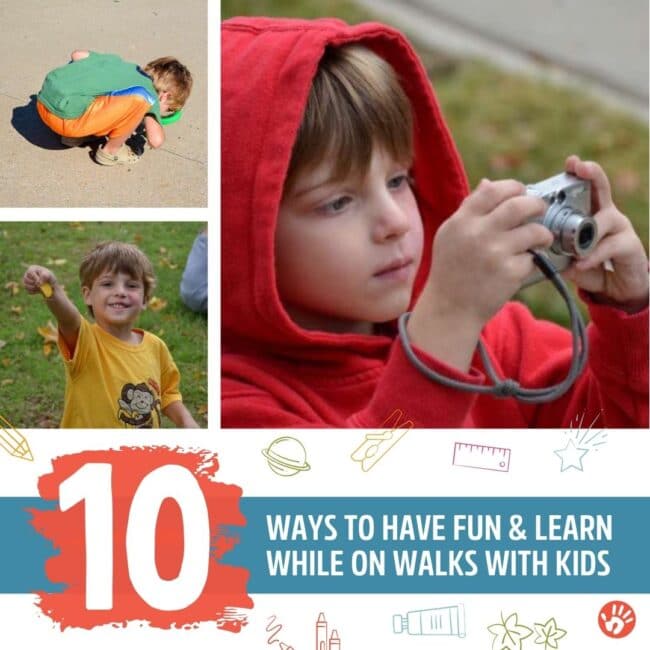 Make your walks fun and memorable with these 10 simple activity ideas you can do on a walk with your toddlers and preschoolers!