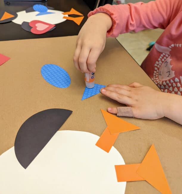 Work on shape recognition at home with this super simple and cute penguin craft that’s perfect for winter and Valentin’s Day too! Enjoy!