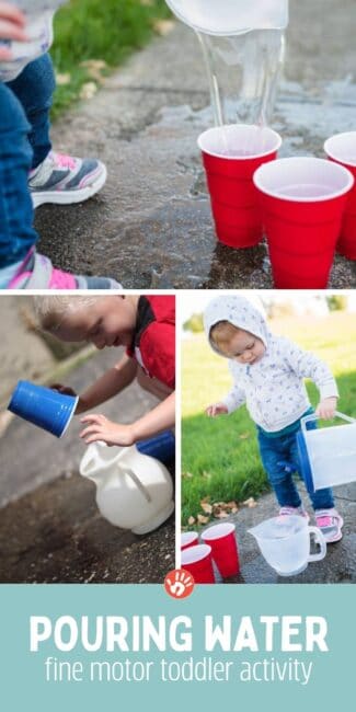 Work on an important life skill, pouring water, with a fun fine motor activity for toddlers!