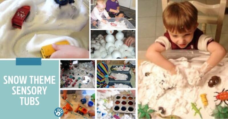 Snow themed sensory tubs perfect for some winter exploring with your kids!