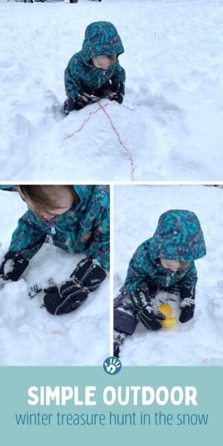 Turn playing outside in the snow into an easy scavenger hunt and dig up treasure at home using simple supplies like food coloring and toys!
