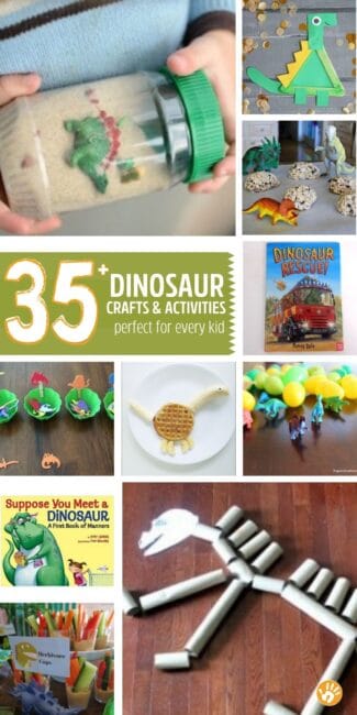 Celebrate dinosaurs with 35+ dinosaur activities for kids with this collection of easy and fun ideas! Your toddlers and preschoolers will love learning about dinosaurs all day long!