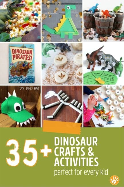 35+ Dinosaur ideas for kids make learning fun and easy for your children. Find super cute dinosaur activities to DIY at home including games, snacks, learning activities, books and crafts kids can make.