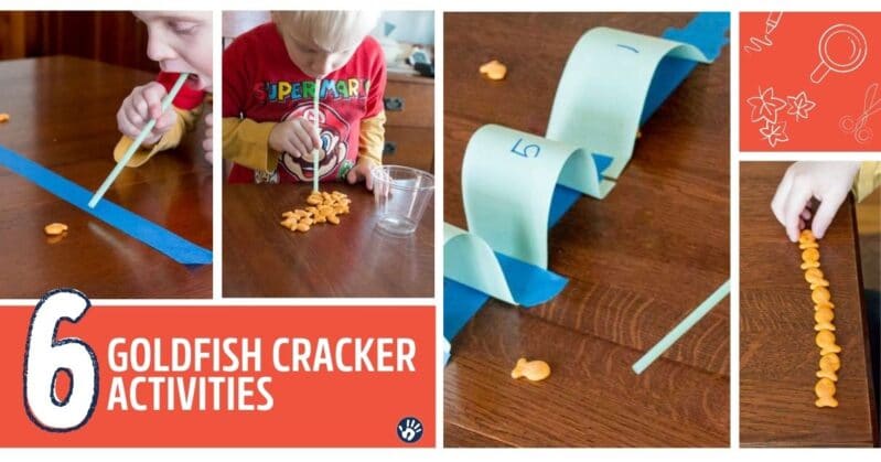 Mom, I'm bored. Six easy activities to do with Goldfish crackers that you have on hand, and maybe have a bite here and there for a quick snack.