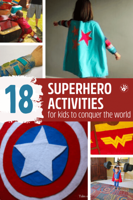 Create DIY costumes for pretend play, or craft items to do superhero themed play, or get right into it and start training like a superhero with gross motor activities! Whichever you choose your preschoolers will love the superhero themed ideas!