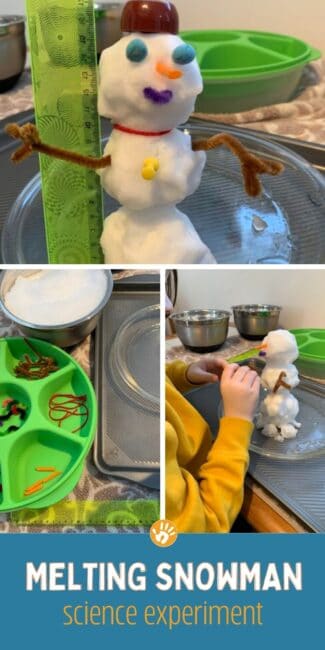 Bring snow indoors to explore measuring with this easy melting snowman science experiment and add a little sensory play to the activity too.
