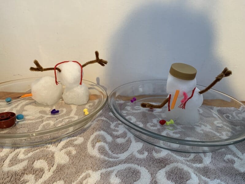 Creative process, melting snowman, sensory play, measuring and comparing, this experiment has it all!