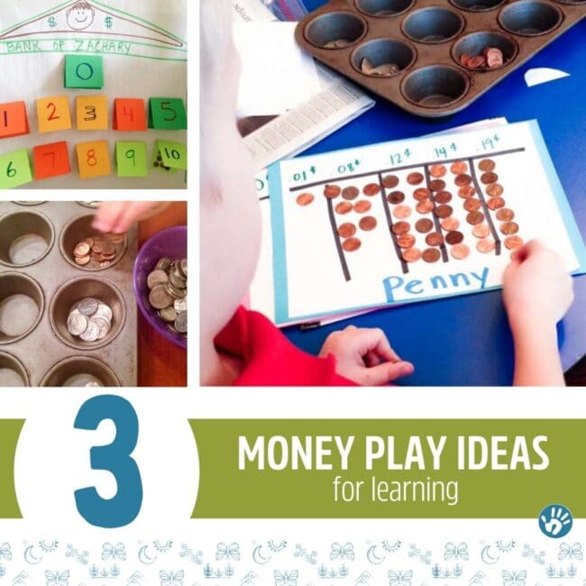 Three money activities that a reader does with her kids. These are three ways that she had her two kids (of different ages) learning with money.