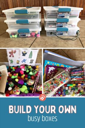 Learn how to quickly, easily, and cheaply build your own DIY busy boxes for toddlers with this easy free activity-in-a-box tutorial!