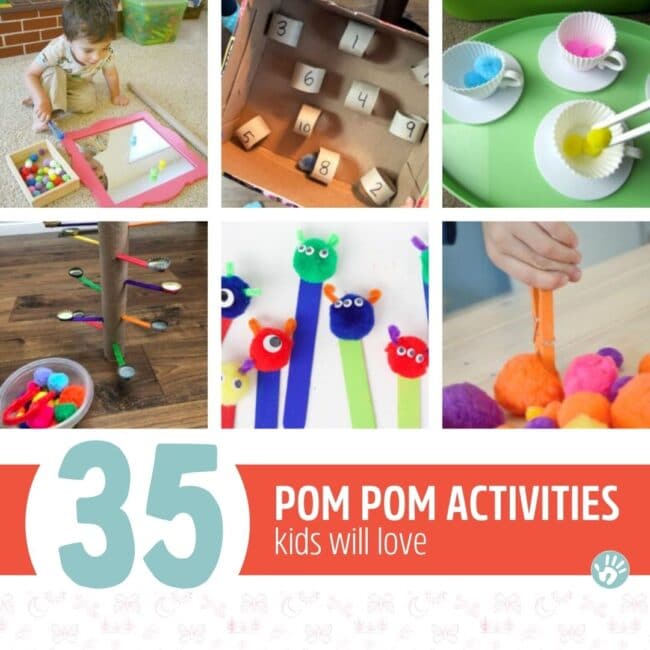 Kids love pom poms! Jump on that passion with this huge list of activities and crafts using pom poms for leaning, sensory and just plain fun! 