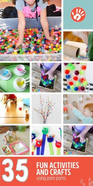Kids love pom poms! Jump on that passion with this huge list of activities and crafts using pom poms for leaning, sensory and just plain fun!