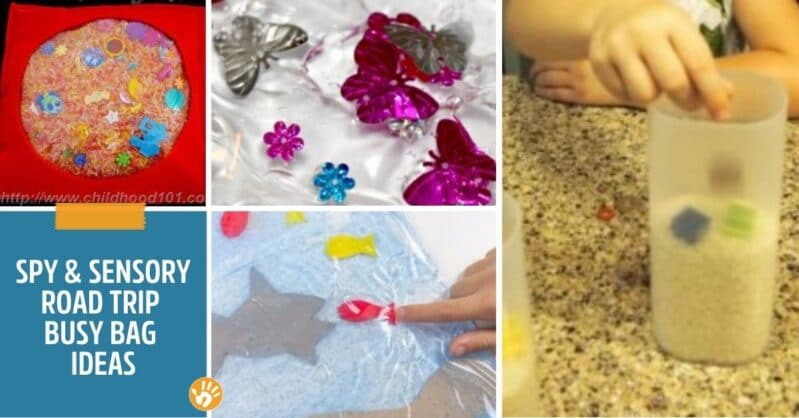 Spy and sensory busy bags for toddlers when you are on the go.