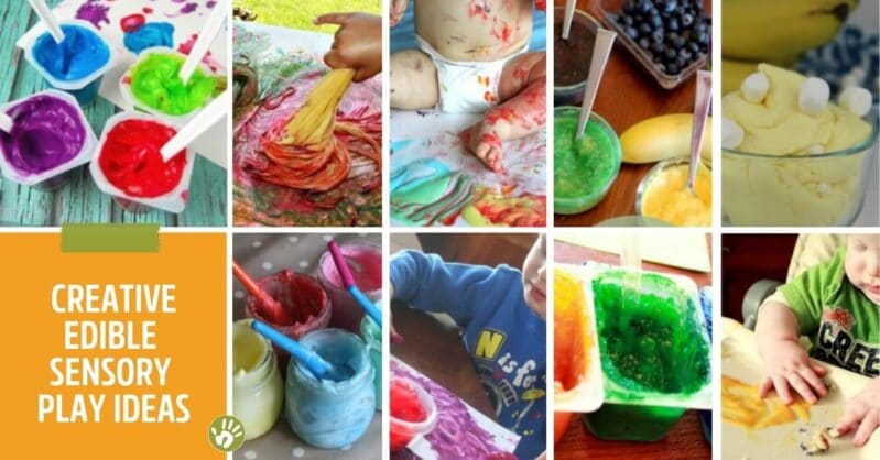 Edible sensory play ideas for kids (especially babies and toddlers) that put everything in their mouth. Most materials are from the pantry!