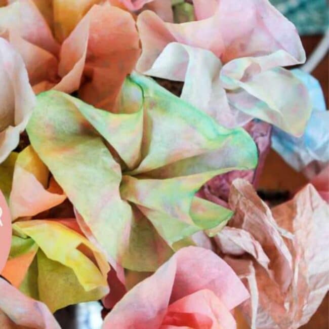 Colored coffee filters flowers for the kids to make!