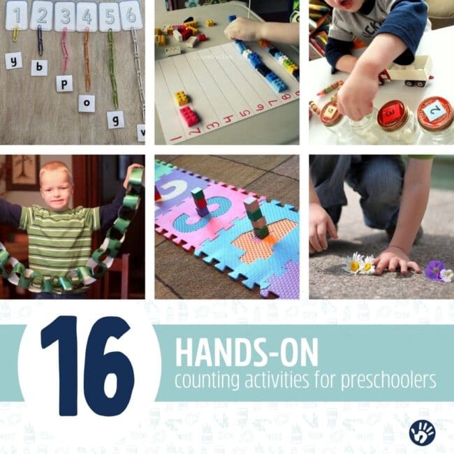 Counting activities for preschoolers to learn their 1-2-3s! From counting flower petals to sorting pom poms. 16 activities to practice counting.