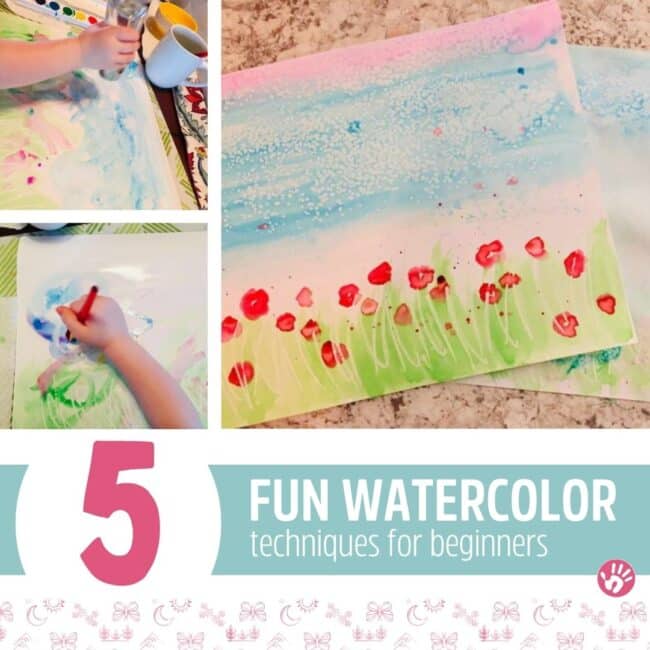 How do you teach kids to watercolor? Try this easy watercolor painting for kids that uses five watercolor techniques for kids to learn the basics of watercolors.