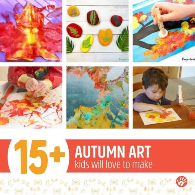 Enjoy the season together with your kids while creating autumn art together. The process and colors are just so fun!