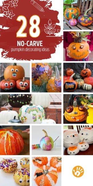 Such creative no-carve pumpkin decorating for kids to do -- love these that don't require the kids to cut!