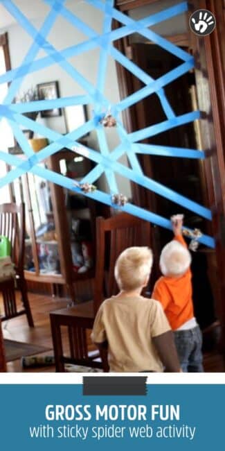 A sticky spider web activity - a perfect gross motor activity for Halloween!