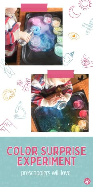 Add a surprise to an easy preschooler colors experiment with this magical twist from our Member of the Month Sara Marie who breaks out of the activity rut.