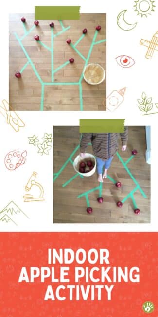 This kids gross motor apple picking activity for fall is perfect for inside and has a quick and easy setup, which is always a win in my books!