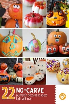Such creative no-carve pumpkin decorating for kids to do -- love these that don't require the kids to cut!