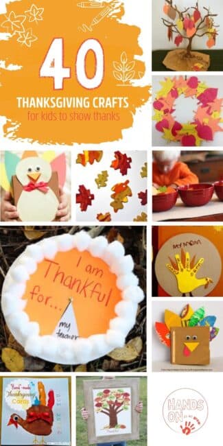 Simple, yet fun and creative Thanksgiving crafts for kids with turkey crafts, thank you cards, fall trees and wreaths to make on Thanksgiving! Plus extra activities for kids to show how grateful they are.
