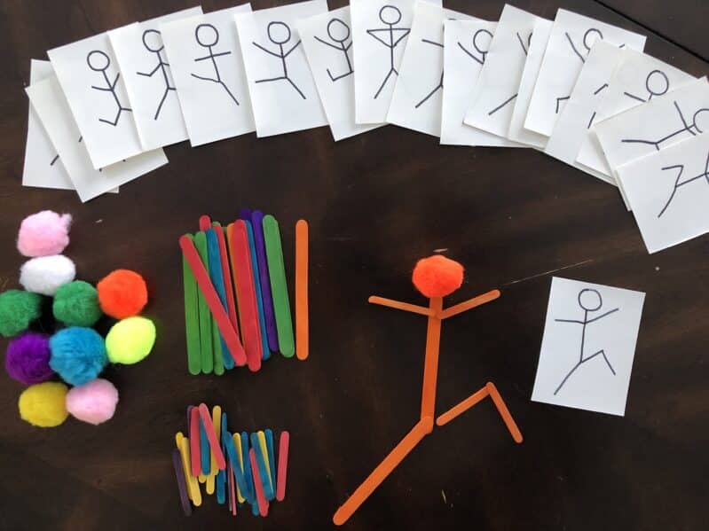 Work on fine motor and visual discrimination with this super simple stick men activity you can take anywhere to keep kids busy when needed.
