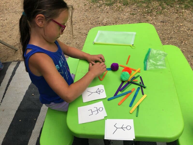 This fine motor stick men activity is so simple to put together and perfect as a busy activity to take in a zipper seal baggy to take on the road.