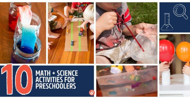 10 of the fascinating science and math activities found in the Hands-On Science & Math book by Beth R. Davis. Super simple. Easy to do. With supplies you already have.