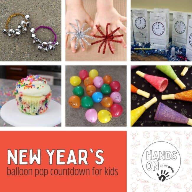 Pop balloons all through New Year's Eve Day to reveal activities for your kids to do at home. Fill the day with fun and memories with this super simple activity for toddlers, preschoolers and elementary age!