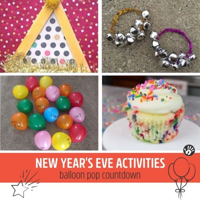 Make this New Year's Eve Day one to remember by popping balloons all day long to reveal activities for toddlers or preschoolers to do alone or with the family. Super simple activity to do with your kids at home.