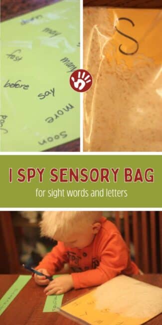 Sight words to find in an I Spy Sensory Bag
