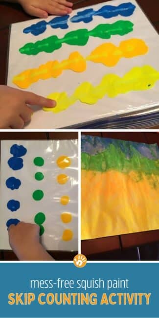 Work on skip counting and teach early math skills with a creative paint squish skip counting activity for preschoolers