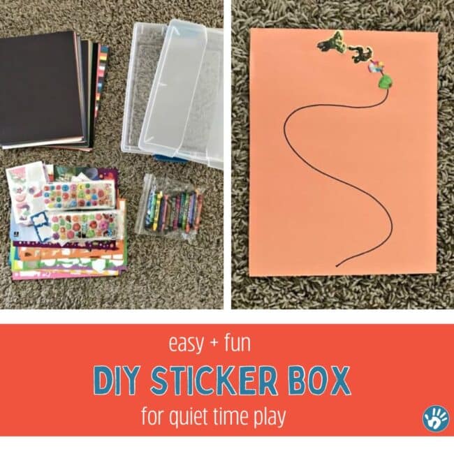 Create a DIY sticker busy box for moments when you need a minute! Your kids will love working on sticker activities!