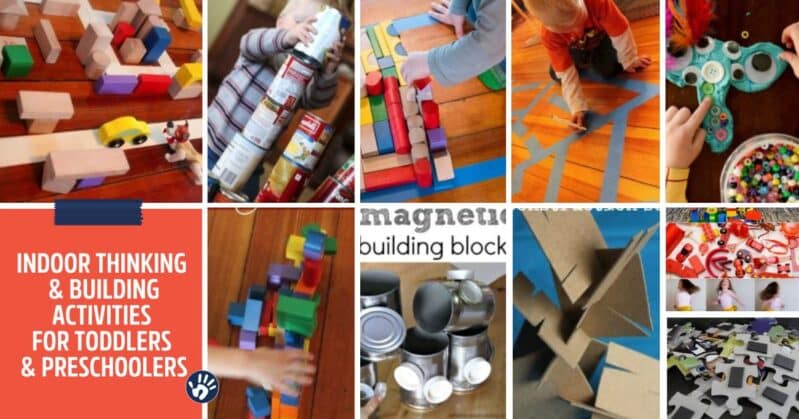 Indoor thinking and building activities for toddlers and preschoolers. Perfect for rainy or snow days!