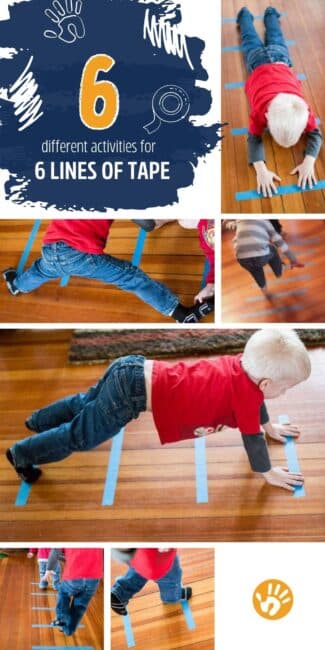 A very silly and fun gross motor activity to get the kids moving with a simple tape jumping game perfect for preschoolers stuck indoors!