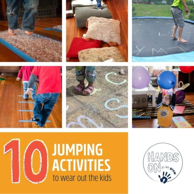 Practice the gross motor skill of jumping with these 10 simple and fun activities that are perfect for toddlers and preschoolers still learning to jump!