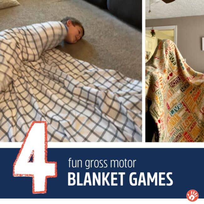 Grab blankets, clothes pins, and light toys to enjoy all the energy busting indoor fun of these 4 simple gross motor games that are perfect for playing with toddlers and preschoolers!