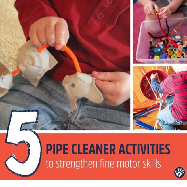 Strengthen fine motor skills in toddlers and preschoolers with these simple and easy pipe cleaner activity ideas using supplies from home.