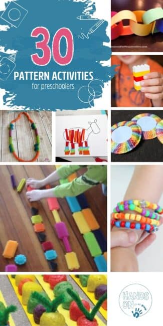 Teach patterning to your preschoolers at home with this simple list of pattern activity ideas that use simple craft and household supplies.