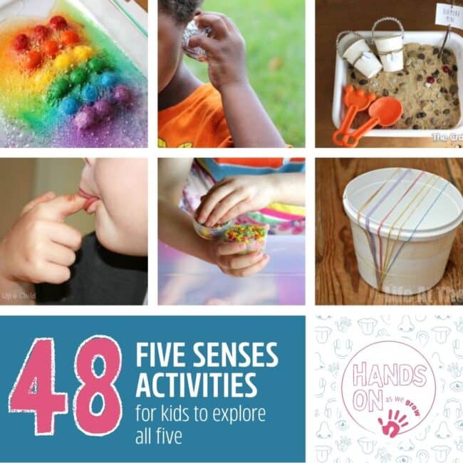 We’re digging a little deeper into sensory activities and sharing ideas that explore with the four senses that are often forgotten. Sound, Taste, Sight and Smell! Have fun with all 5 senses in these activities!!